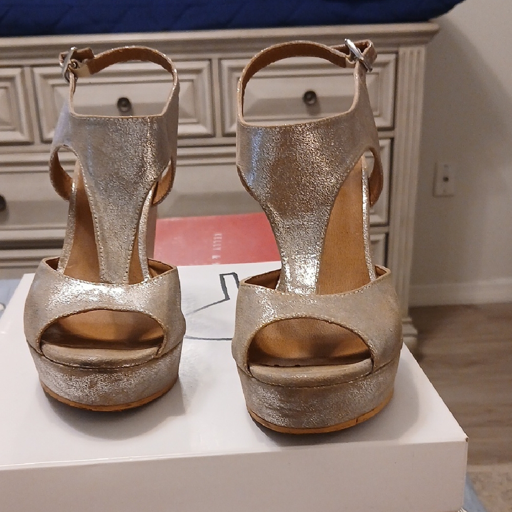 BP Crackled Silver Platform Wedges